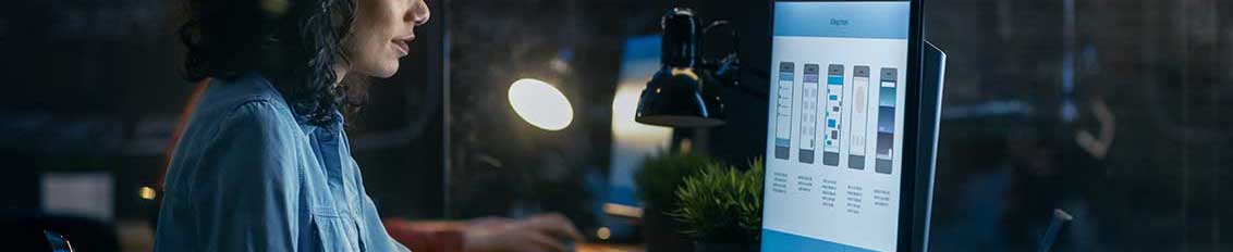Woman using custom CRM software