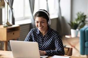 Woman reading the alt text of an image on an ADA compliant website
