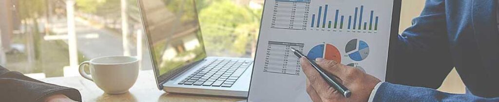 Business analyst looking at data during a software development project