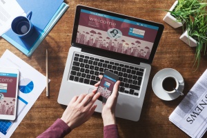 women looking on web portal on phone and computer