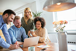 employees designing web portal together