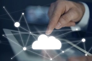man clicking on digital cloud icon