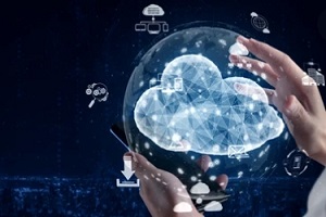 man holding cloud datbase concept