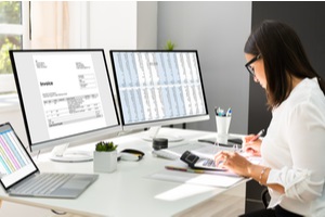 online taxes and invoice using computer and calculator