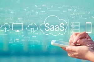 saas mobile applications concept in hand background