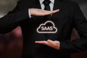 man with saas cloud between hands