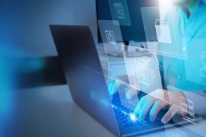 man accessing folders in office system