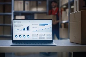 sales growth chart on laptop placed in inventory