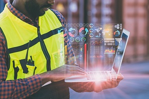 warehouse worker navigating real time data using wms