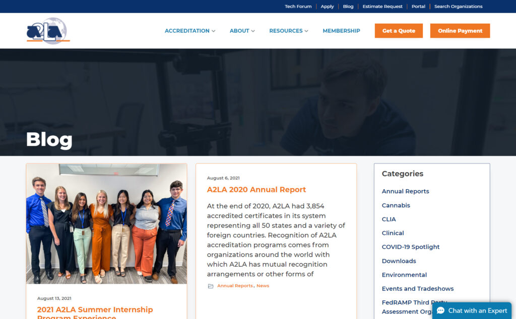 a2la new blog page