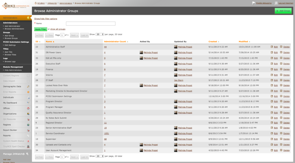 Content Management System used by service coordination Inc Interface