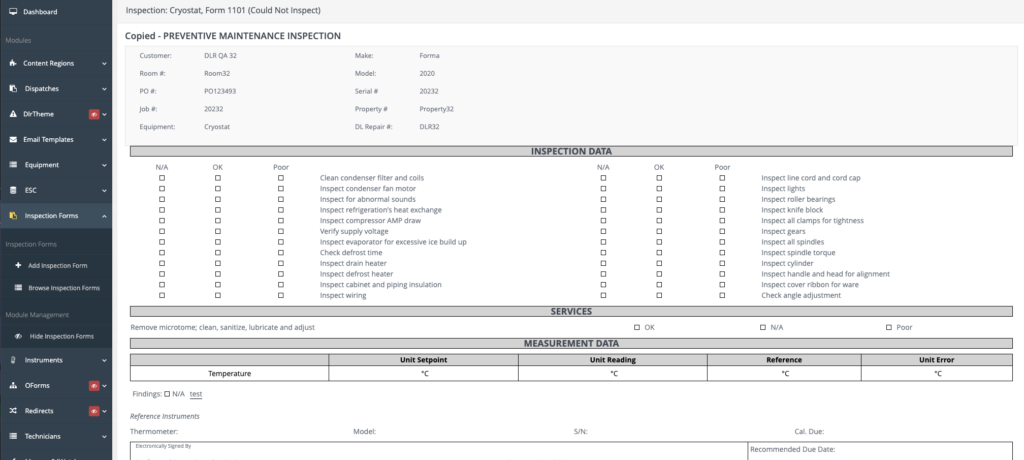 dlr admin inspection form