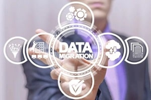 data migration for legacy system modernization concept on virtual screen