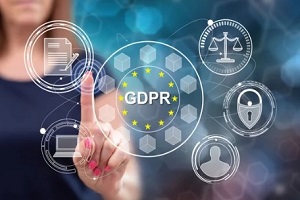 women toucing virtual screen of gdpr