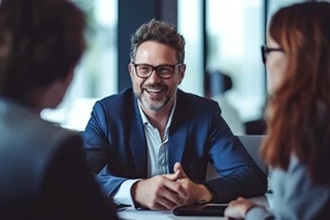 insurance agent in meeting with couple