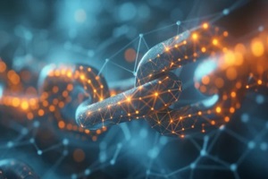 abstract mosaic of interconnected nodes and chains weaves a visual narrative of the unbreakable links within the Bitcoin blockchain