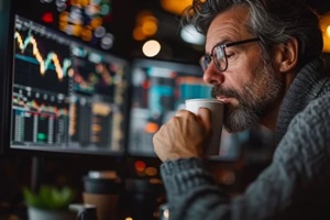 diverse crypto traders brokers stock exchange market investors discussing trading charts research reports growth using pc computer looking at screen analyzing financial risk management software