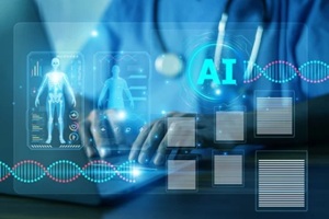 doctor actively training an advanced AI system by inputting medical cases